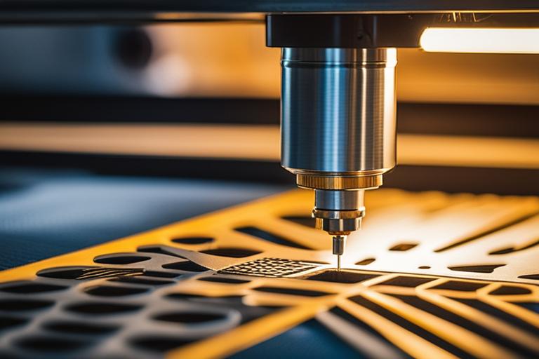 An image featuring a close-up of a laser cutting machine in operation