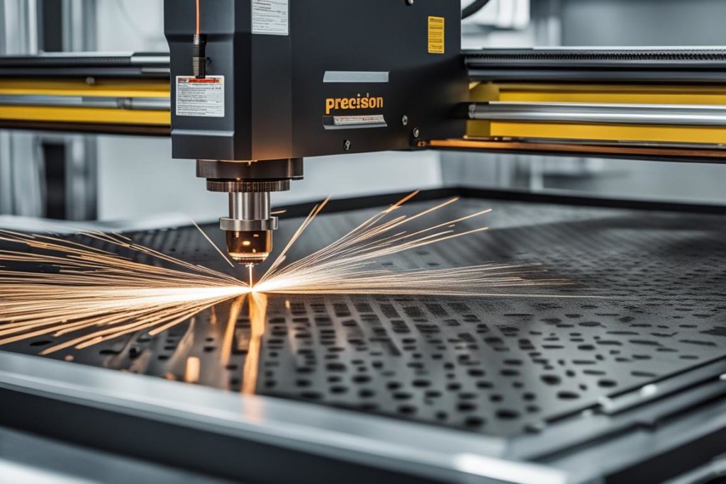 An image of a precision laser cutting machine in operation