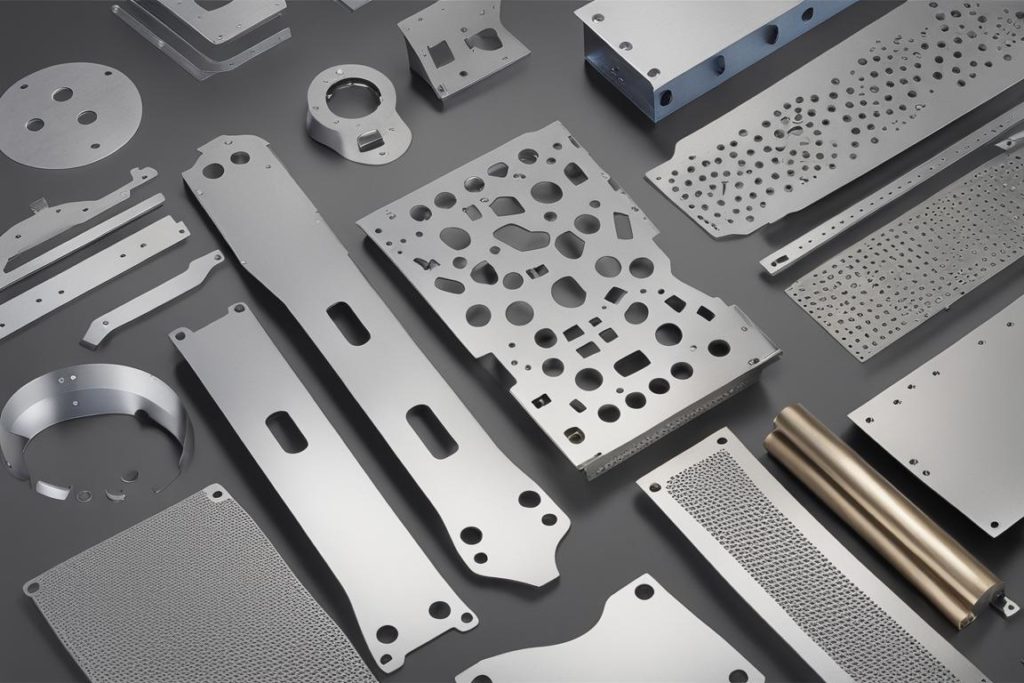 An image showcasing a variety of custom sheet metal fabricated components