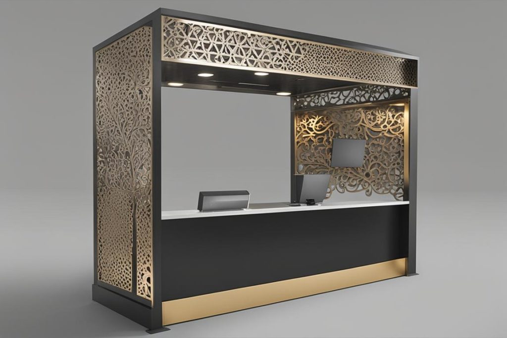 The featured image should be of a high-quality custom kiosk manufactured through precision sheet met