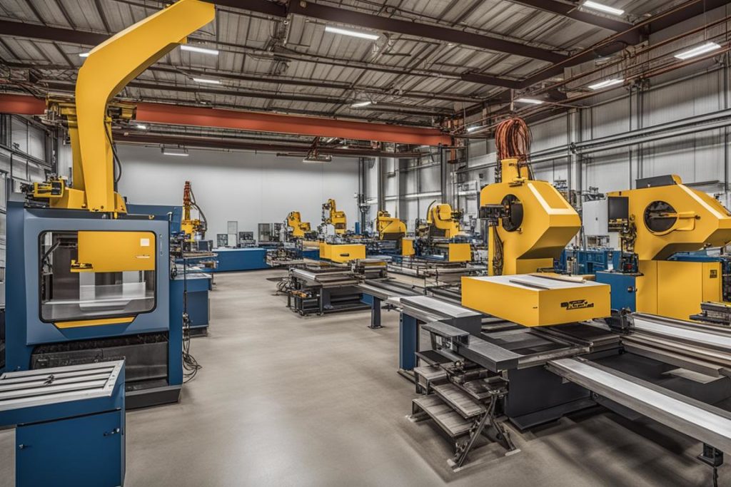 The featured image should be of a modern metal fabrication facility with advanced machinery and equi