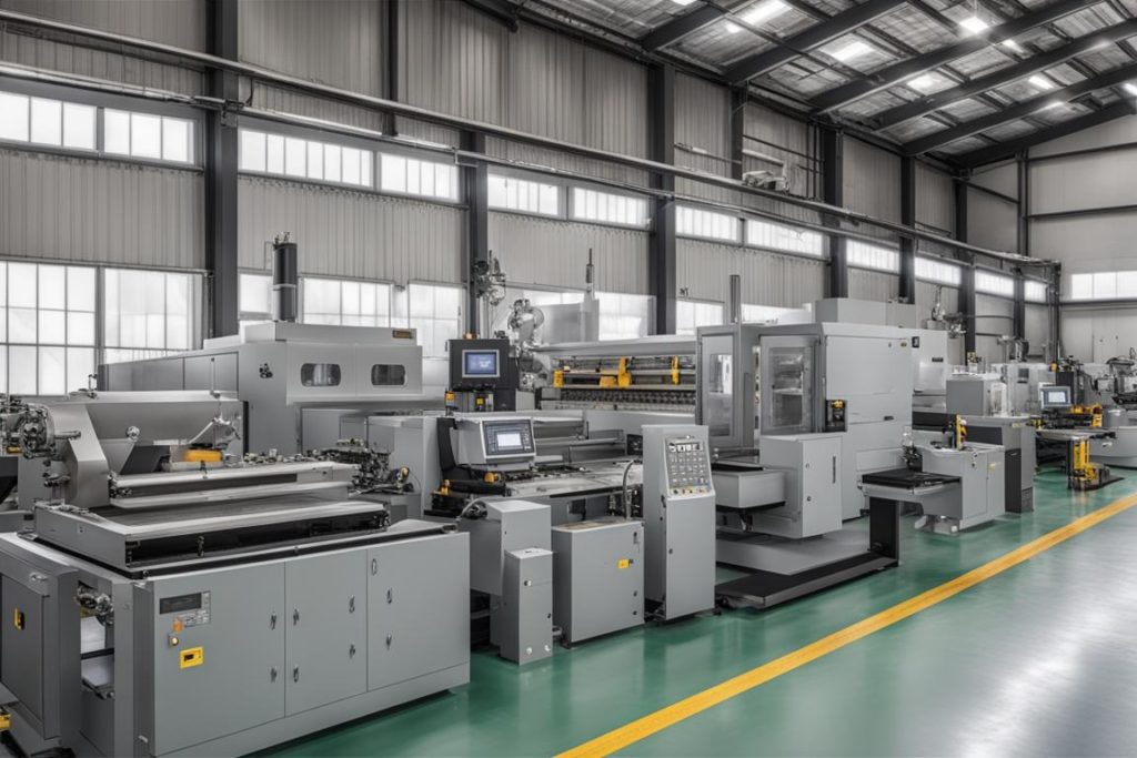 An image of a modern manufacturing facility showcasing advanced machinery and technology used in cus