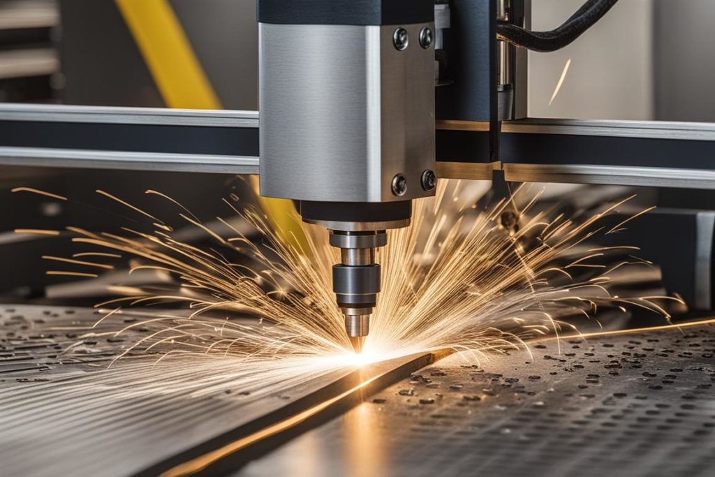 An image of a precision laser cutting machine in action