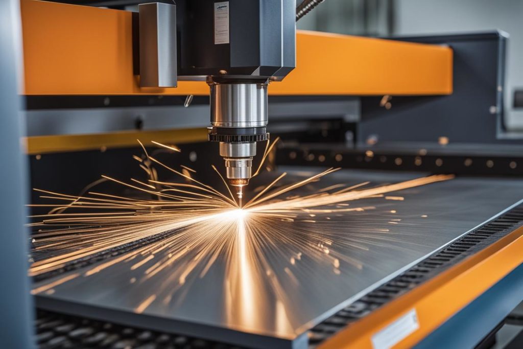 An image of a precision laser cutting machine in operation